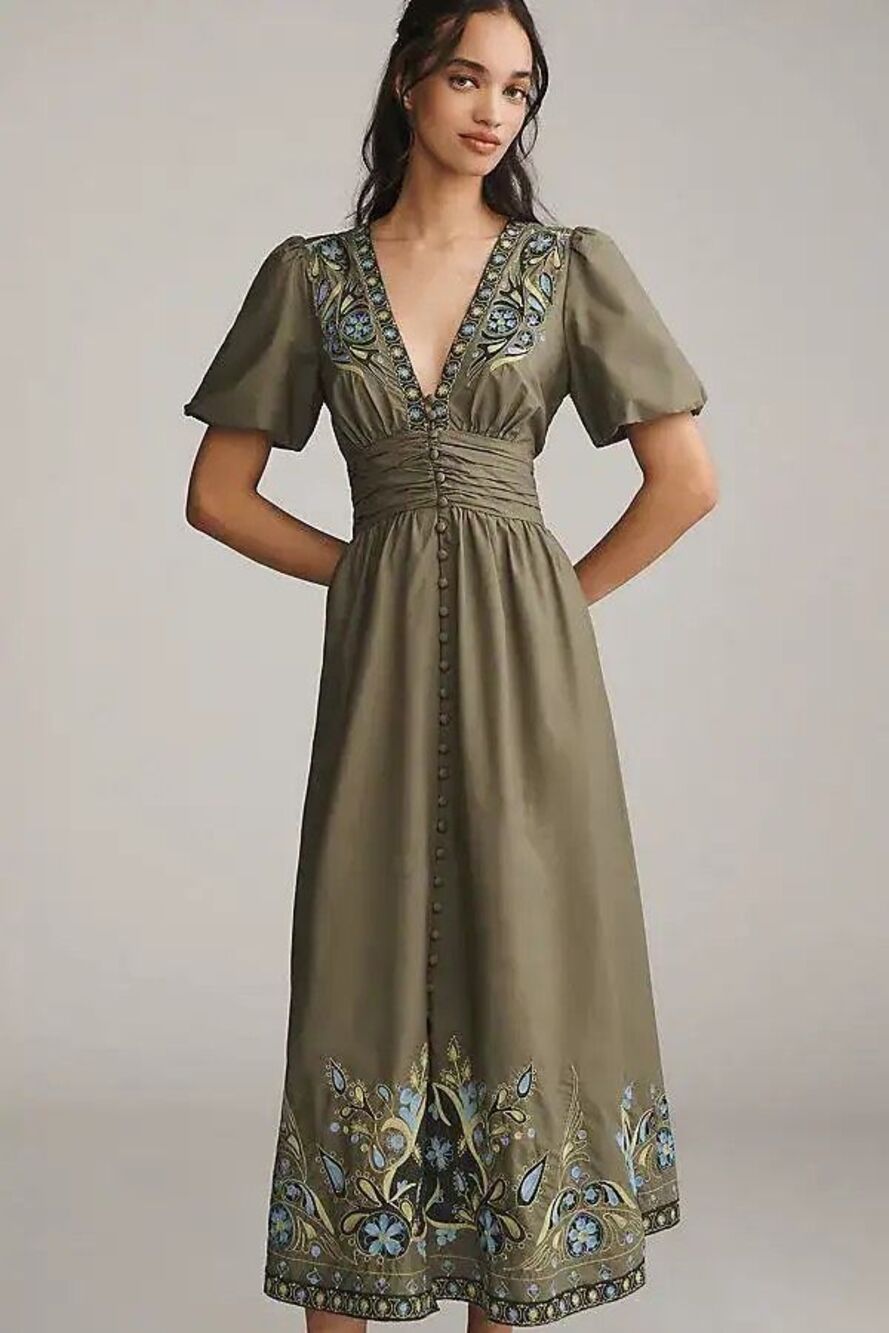 New By Anthropologie Katerina Embroidered Maxi Dress Size S